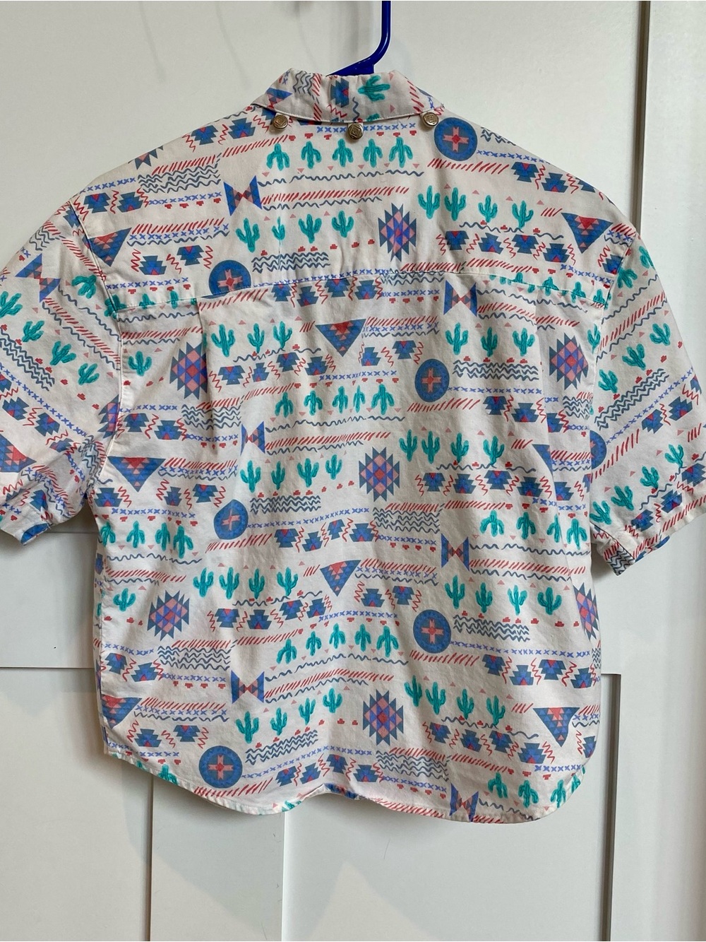 Southwest Button-Down Short Sleeve Shirt with Blue/ Green Print size S UFO core - Picture 8 of 10